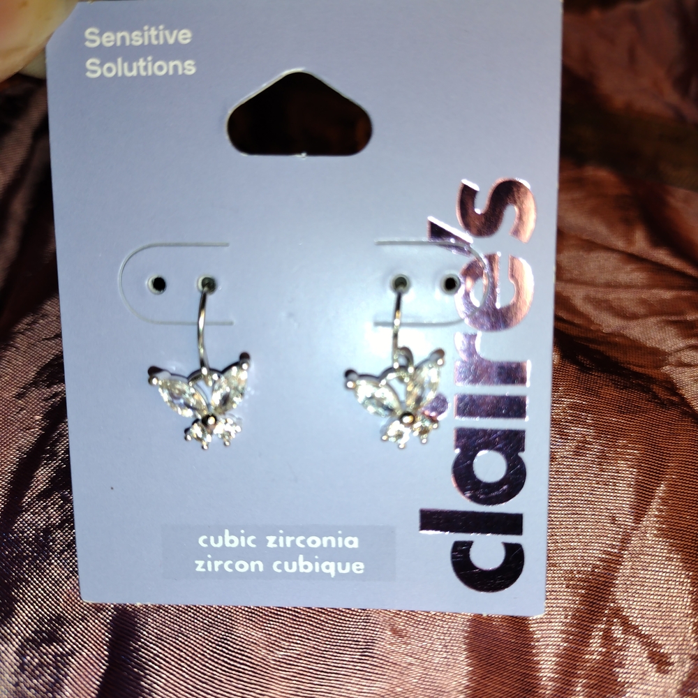 Claire's Butterfly Cubic Zirconia Earrings Sensitive Solutions Collection New
